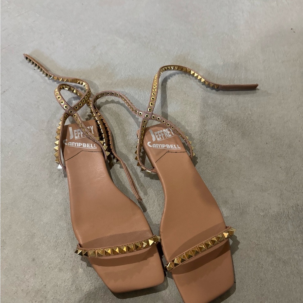 Jeffrey Campbell Luxor Tan Gold Studded Sandals
